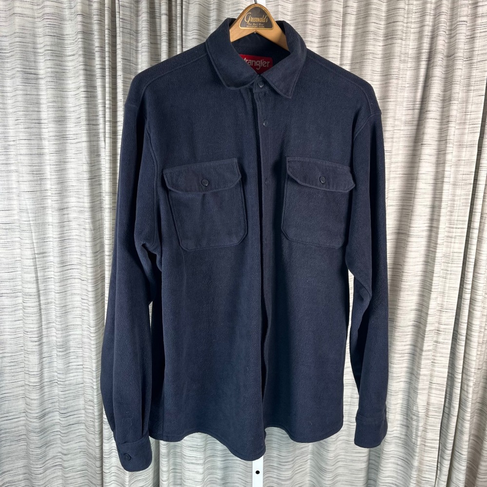 Wrangler Mens Fleece Button Down Shirt Navy Blue Long Sleeve L